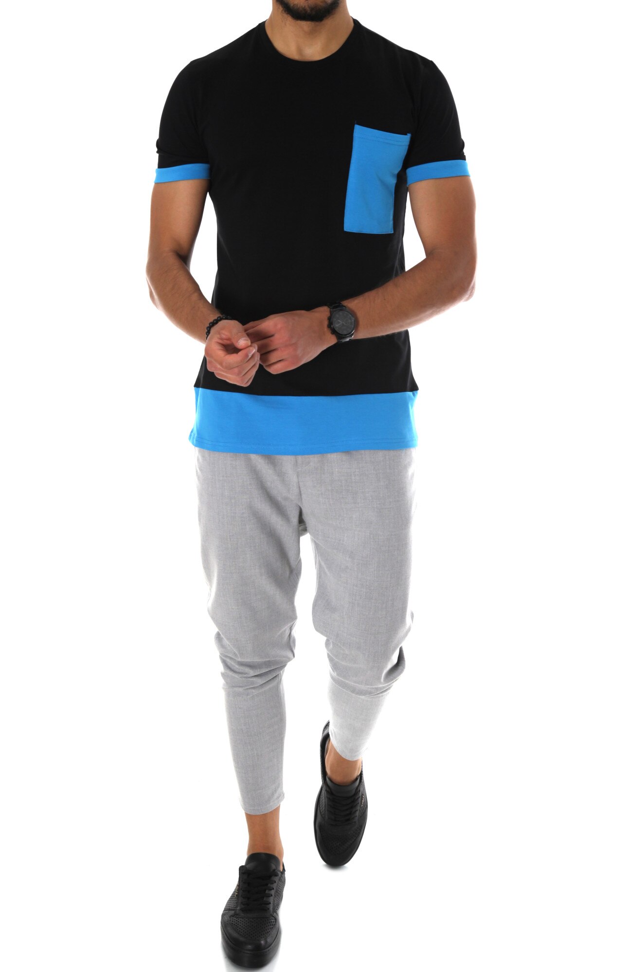 Tricou B1118, slim fit, pentru barbati, Negru