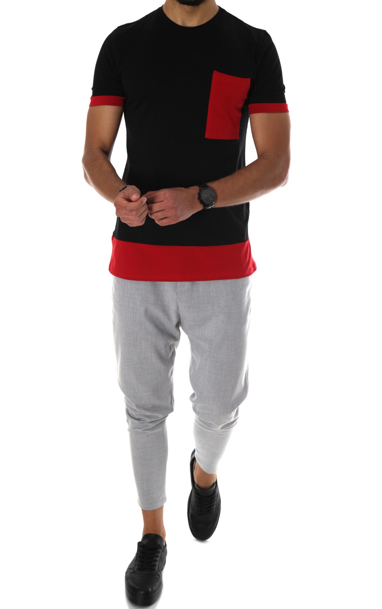 Tricou B1121, slim fit, pentru barbati, Negru