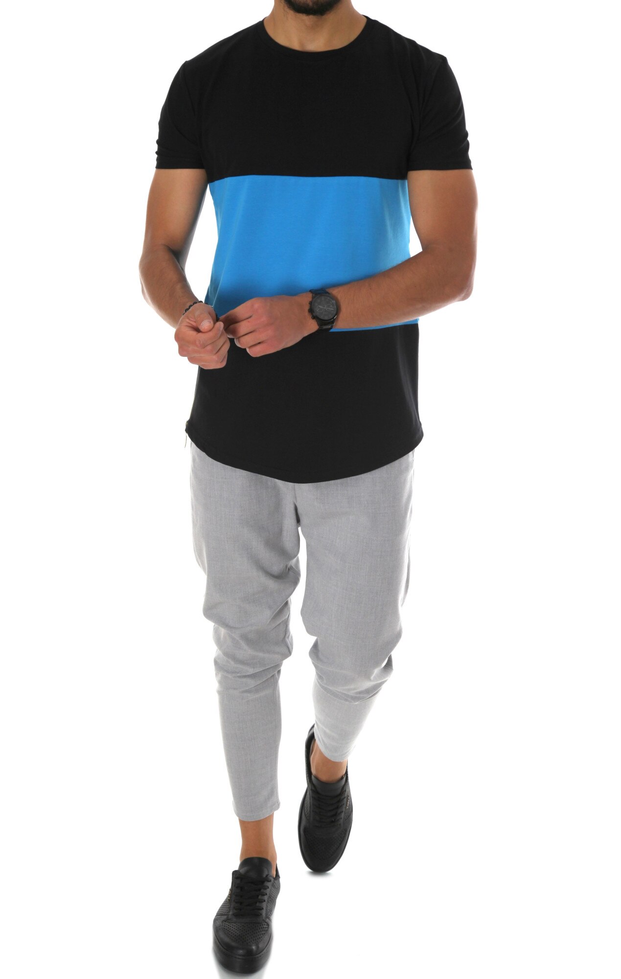 Tricou B1129, slim fit, pentru barbati, Negru