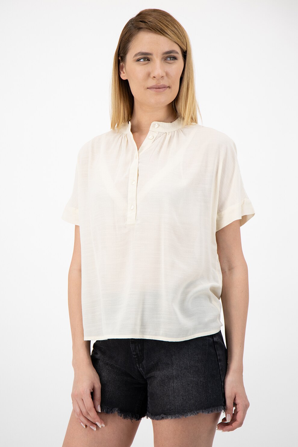 JdY, Bluza tip tunica, cu maneci scurte, Crem