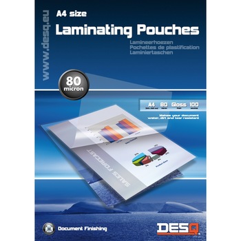 Folii de laminat Desq, 80 microni, A4, 100 buc/top Folii de laminat Desq, 80 microni, A4, 100 buc/top