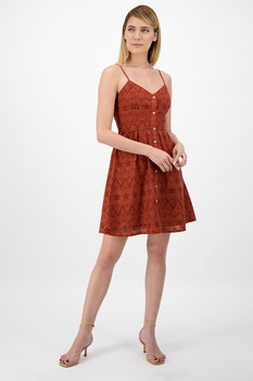 Only, Rochie evazata cu nasturi, Rosu Bordeaux, L Only, Rochie evazata cu nasturi, Rosu Bordeaux, L