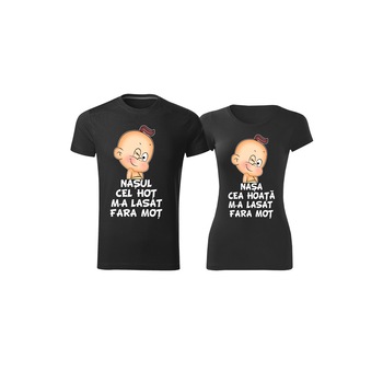 Set 2 Tricouri personalizate mot, cuplu, nasii cei hoti, negre, XS-XL Set 2 Tricouri personalizate mot, cuplu, nasii cei hoti, negre, XS-XL