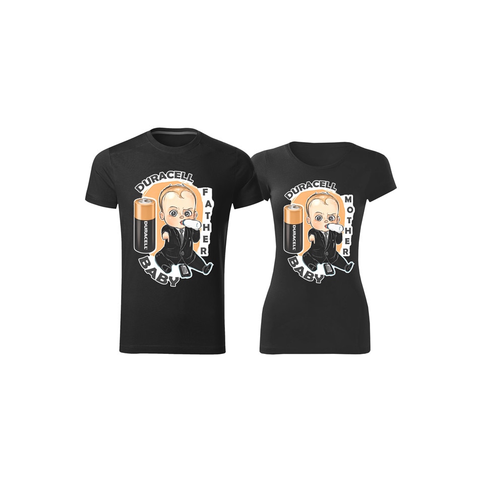 Set 2 Tricouri personalizate bebelusi, cuplu, duracell boy, negre, XS-XL