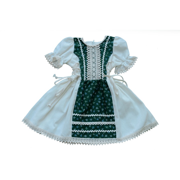 Рустик рокля за момиче 8 години, 100% памук, кремаво със зелено