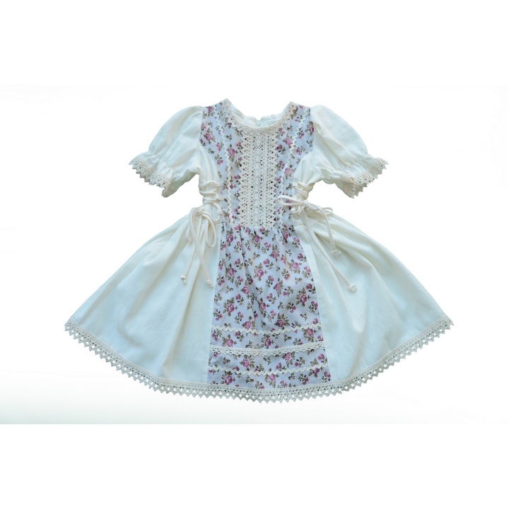 Рустикална рокля за момиче 0-6 месеца, 100% памук, Кремава с винтидж цветя