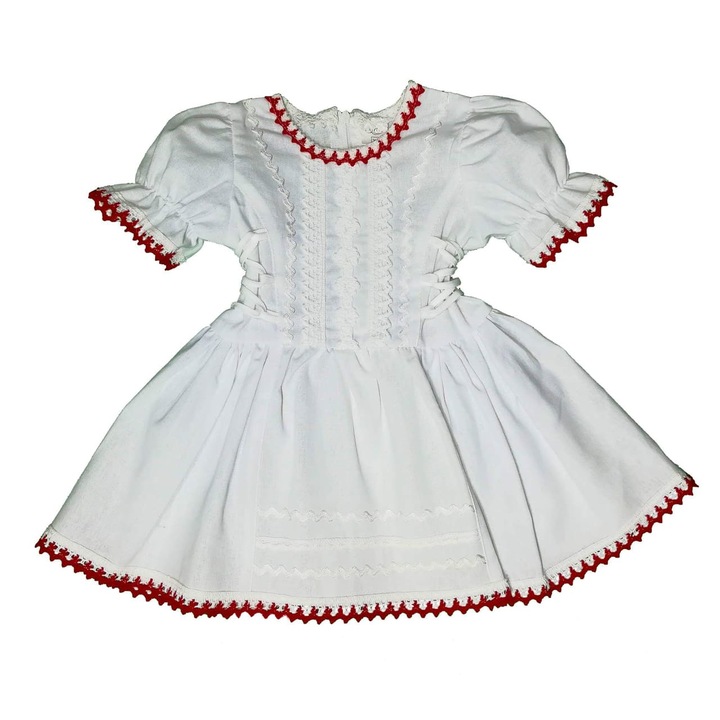Рустик рокля Магдалена за момиче бяло/червено