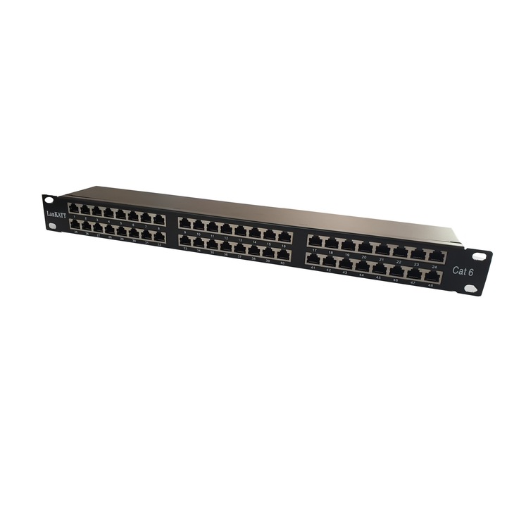 Patch Panel 19" cat6 LanKATT FTP/STP 48port x RJ45, интегриран кабелен държач, напълно екраниран - GIGABIT