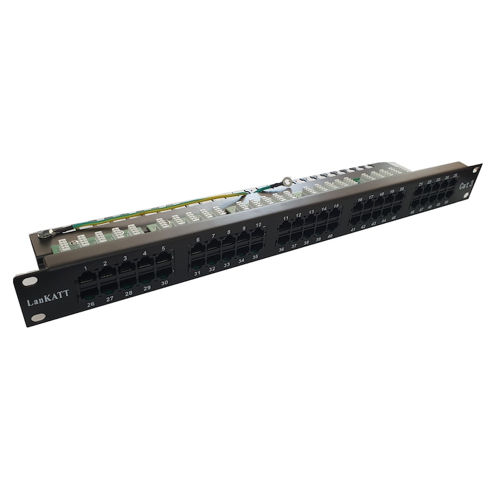 Телефонен пач панел LanKATT, 50 порта x RJ45 - 1U, С интегрирана кабелна поддръжка