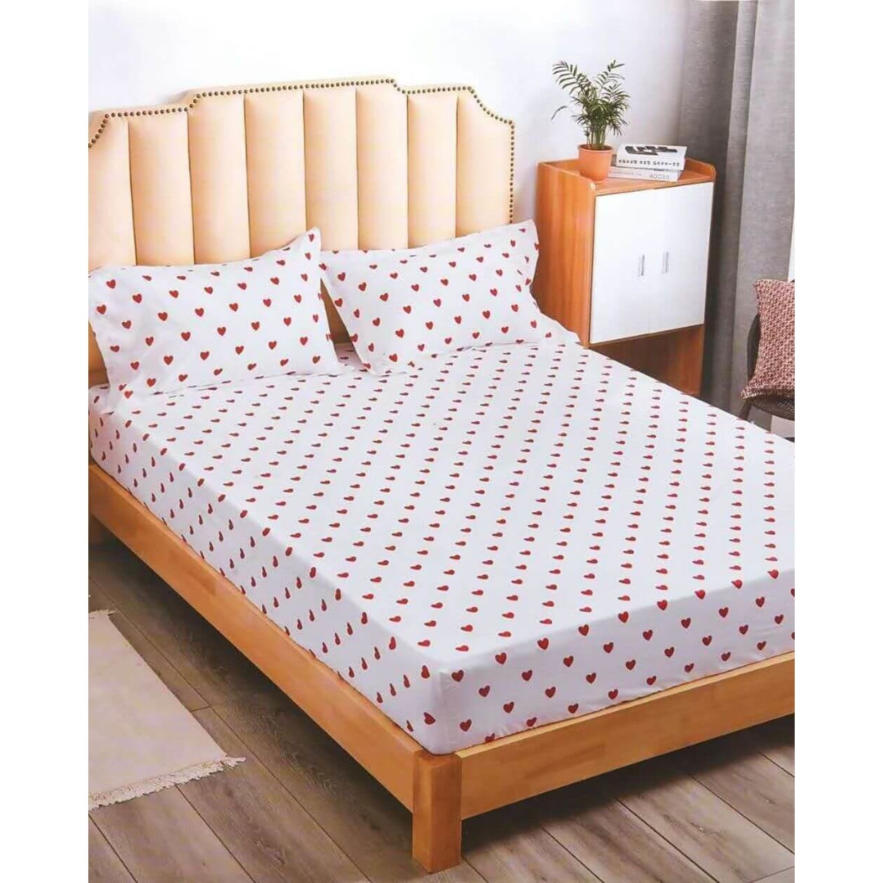 Husa de Pat + 2 Fete de Perne - Inimioare Rosii