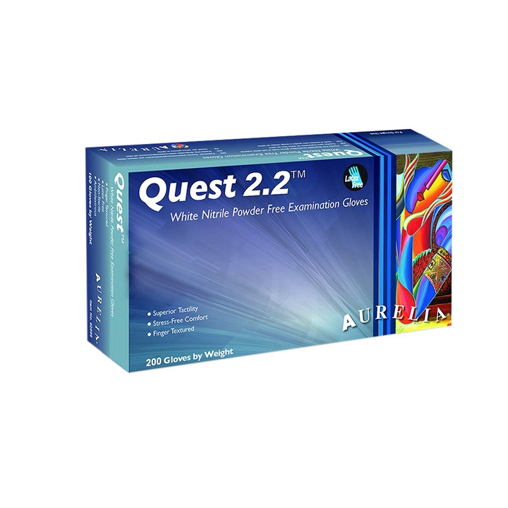 Set 200 bucati Manusi Aurelia Quest 2.2, Nitril alb, nepudrate, marimea XL
