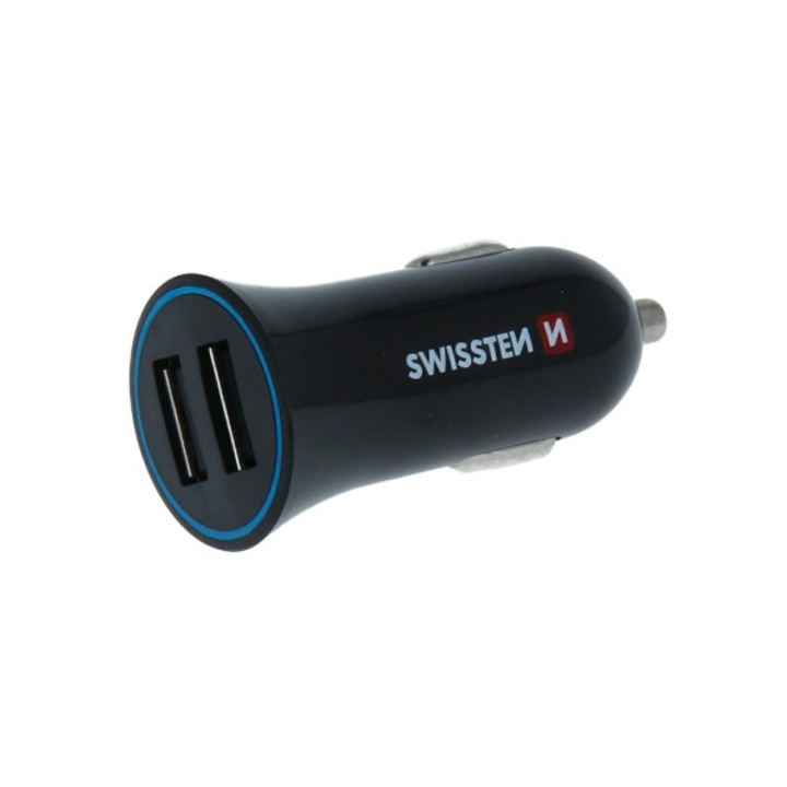 Kettős USB 2.4A autós töltő univerzális fekete USB Type C kábellel