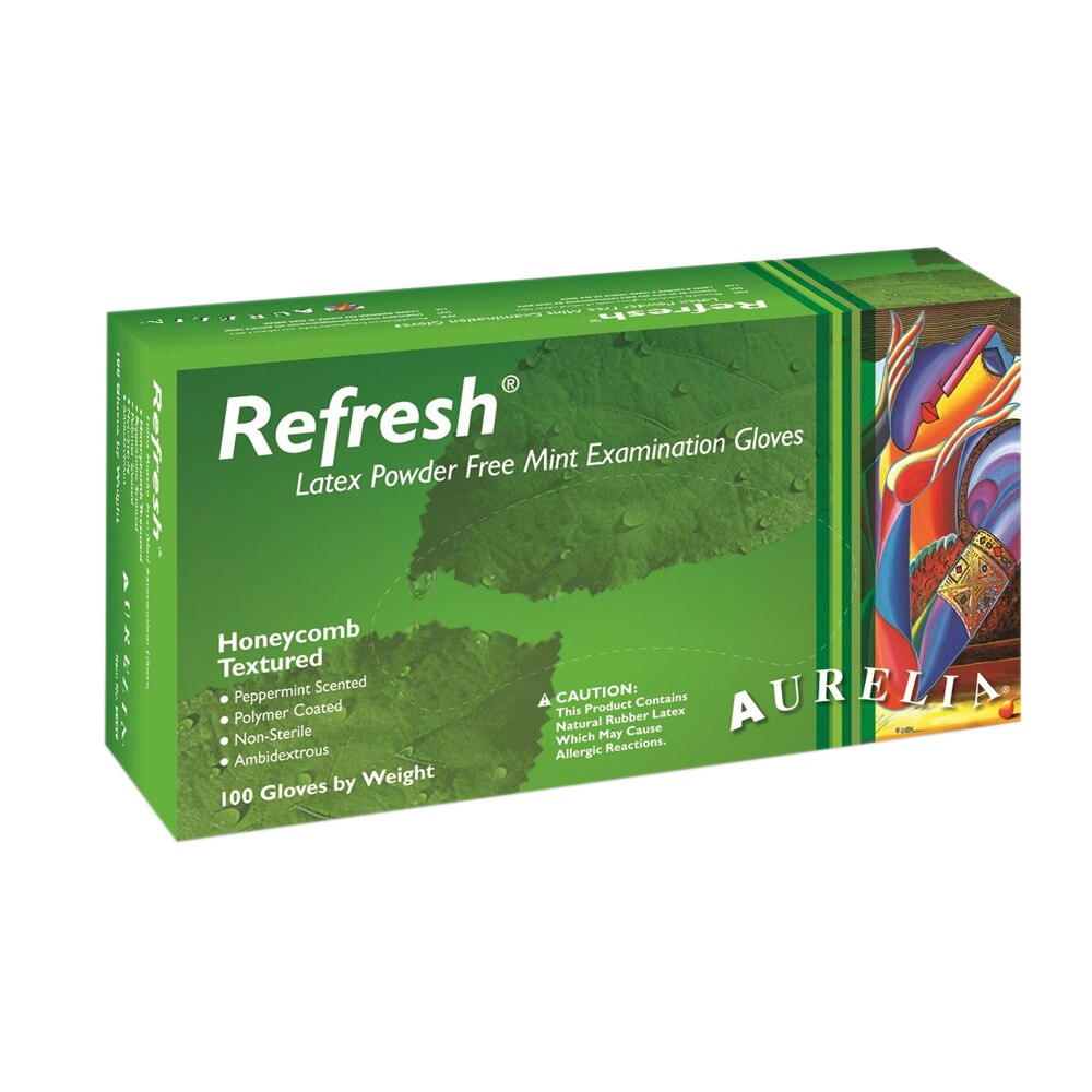 Set 100 bucati Manusi Aurelia Refresh Latex, nepudrate, aroma menta racoritoare, marimea L eMAG.ro