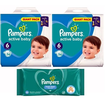 Pachet Scutece Pampers Active Baby Giant Pack, Nr. 6, 13-18 kg, 112 Buc si Servetele Pampers 52 Buc Pachet Scutece Pampers Active Baby Giant Pack, Nr. 6, 13-18 kg, 112 Buc si Servetele Pampers 52 Buc