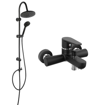 Coloana de dus Ferro Rondo, cu baterie cada / dus Algeo, set bara dus, culisant, dus fix, para dus mobila, negru Coloana de dus Ferro Rondo, cu baterie cada / dus Algeo, set bara dus, culisant, dus fix, para dus mobila, negru