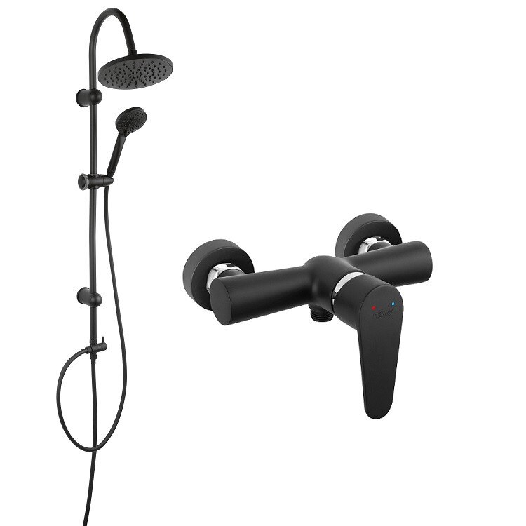 Coloana de dus Ferro Rondo, cu baterie dus Algeo, set bara dus, culisant, dus fix, para dus mobila, negru