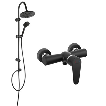 Coloana de dus Ferro Rondo, cu baterie dus Algeo, set bara dus, culisant, dus fix, para dus mobila, negru Coloana de dus Ferro Rondo, cu baterie dus Algeo, set bara dus, culisant, dus fix, para dus mobila, negru