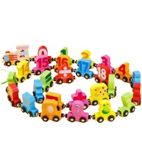 Trenulet din lemn magnetic 27 de piese, Cifre si semne de ecuatie, eduBEBE, N193