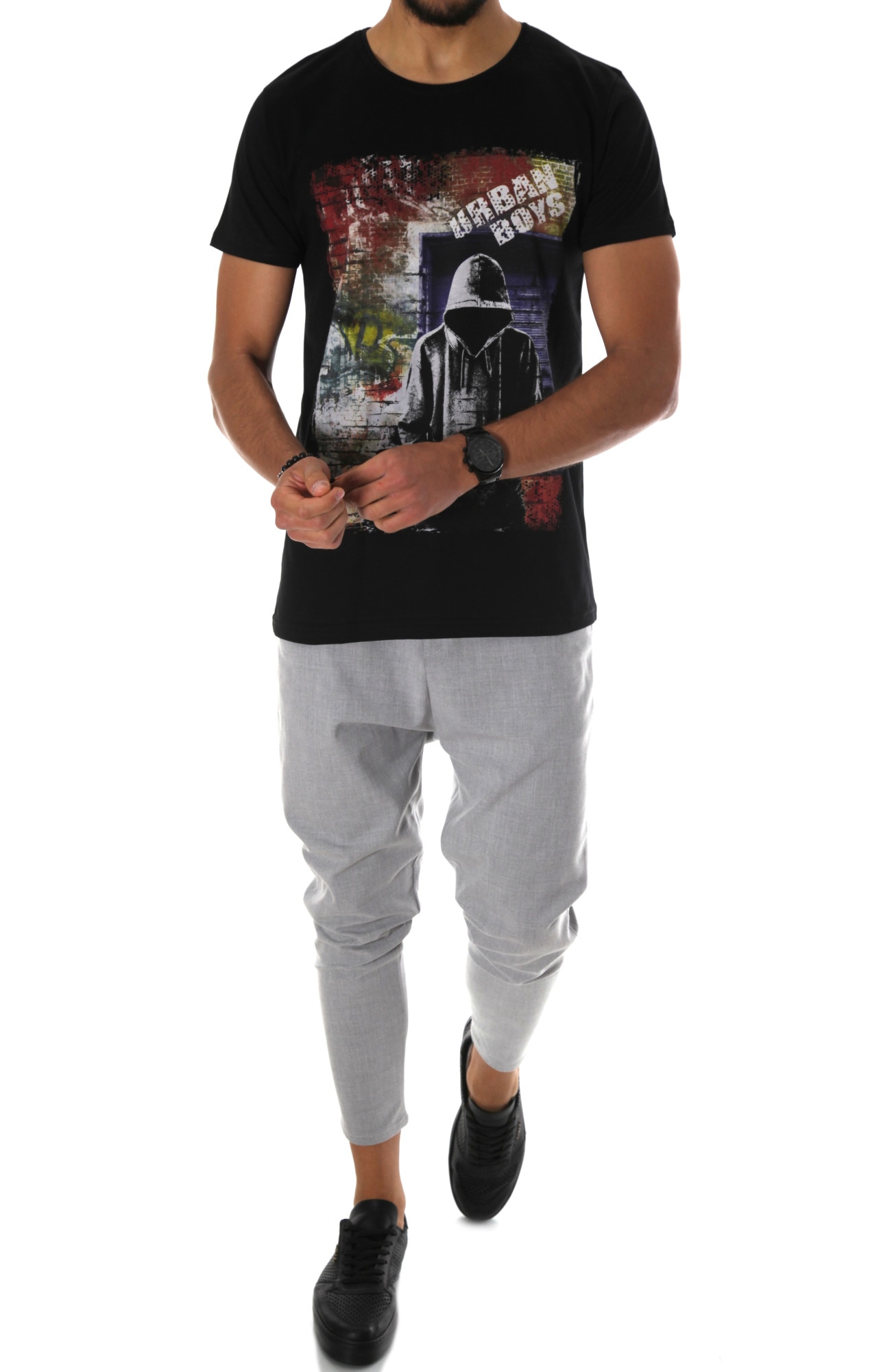 Tricou B1148, slim fit, pentru barbati, Negru