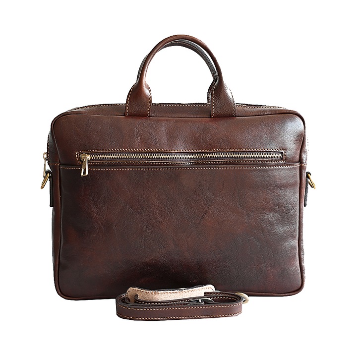 Geanta laptop din piele naturala, util land, maro, LS148B