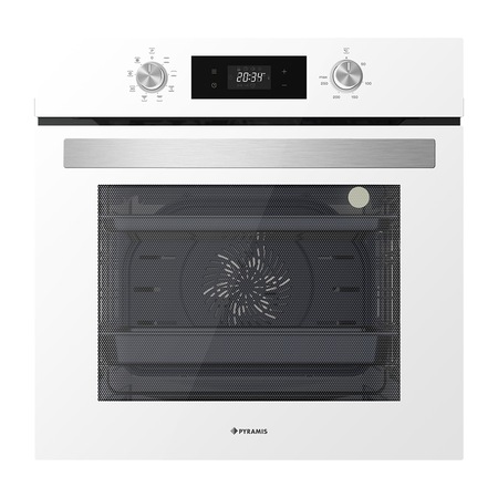 Cuptor electric Pyramis 60IN 8041 White S4, 8 functii, clasa A, volum 72 litri, control push pull & display, timer digital, finisaj sticla alba