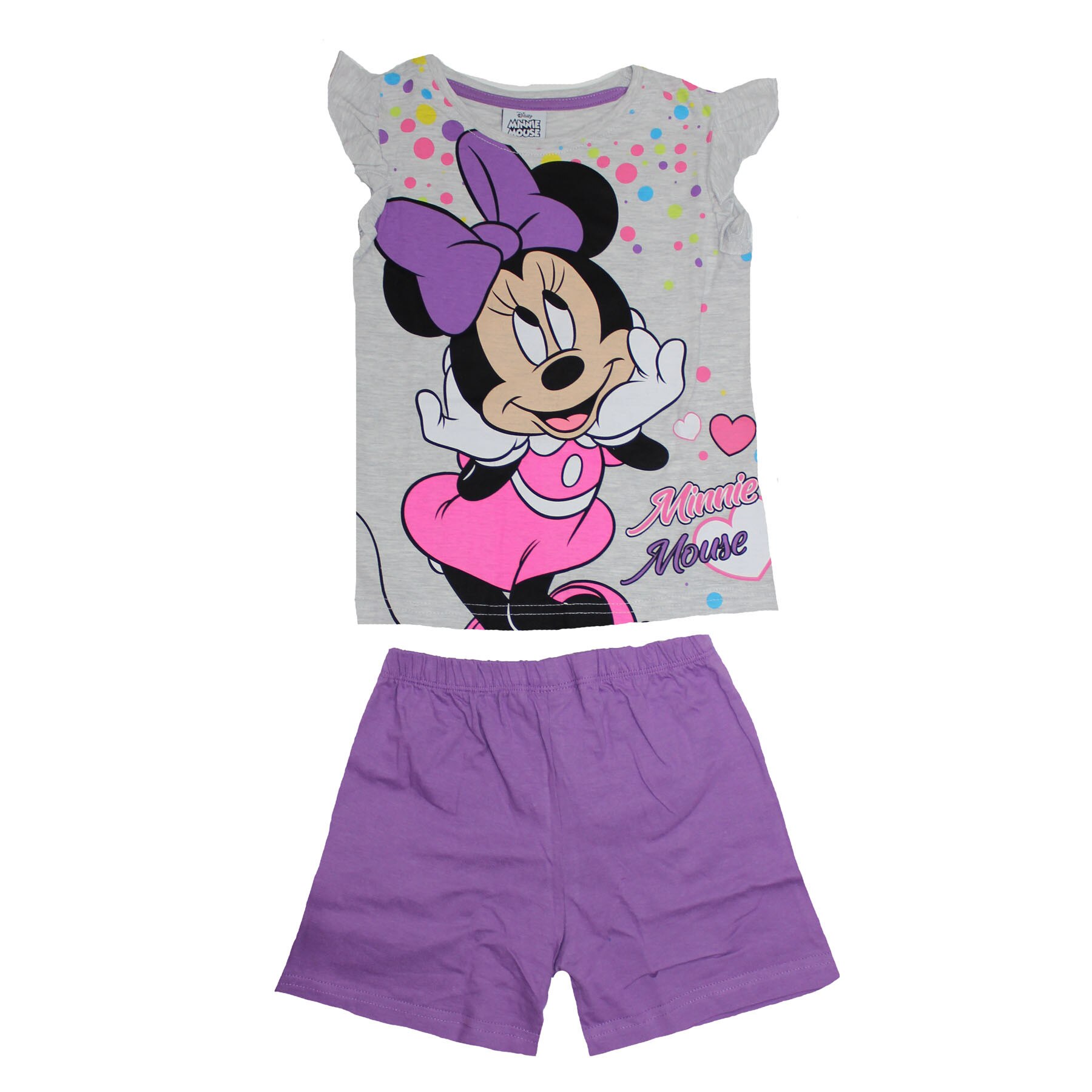 Pijama maneca scurta, gri cu buline colorate