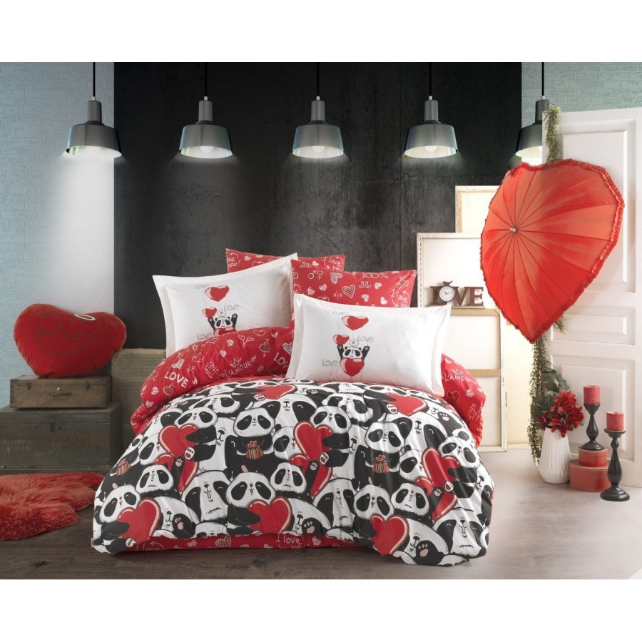 Lenjerie de pat dublu bumbac 100% poplin, 4 piese, Hobby Home, Amore - Red