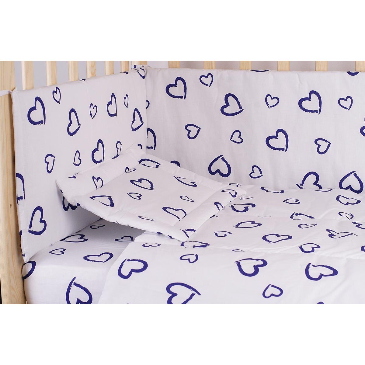 Lenjerie alba inimioare albastre, 5 piese