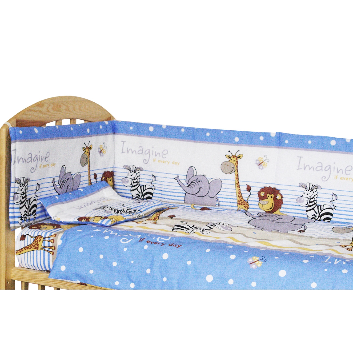 Lenjerie 5 piese animalute, albastra, 120 x 60