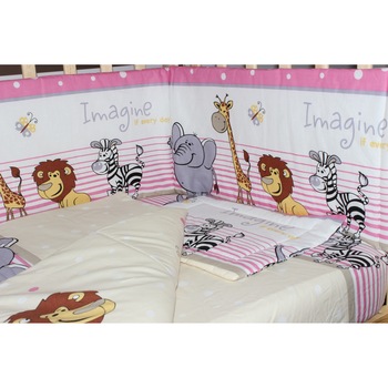 Set 2 aparatoare laterala 180 x 30 cm, animalute crem cu roz Set 2 aparatoare laterala 180 x 30 cm, animalute crem cu roz