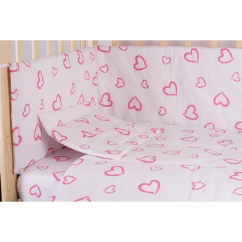 Lenjerie alba, inimioare, roz,5 piese, 120 x 60 Lenjerie alba, inimioare, roz,5 piese, 120 x 60