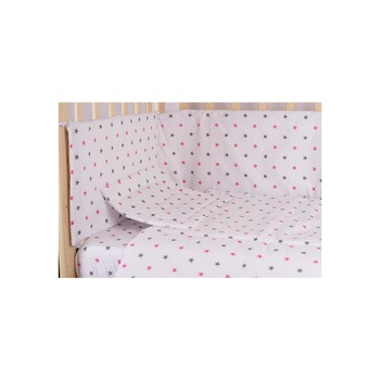 Lenjerie alba, stelute roz cu gri,4 piese, 120 x 60 Lenjerie alba, stelute roz cu gri,4 piese, 120 x 60