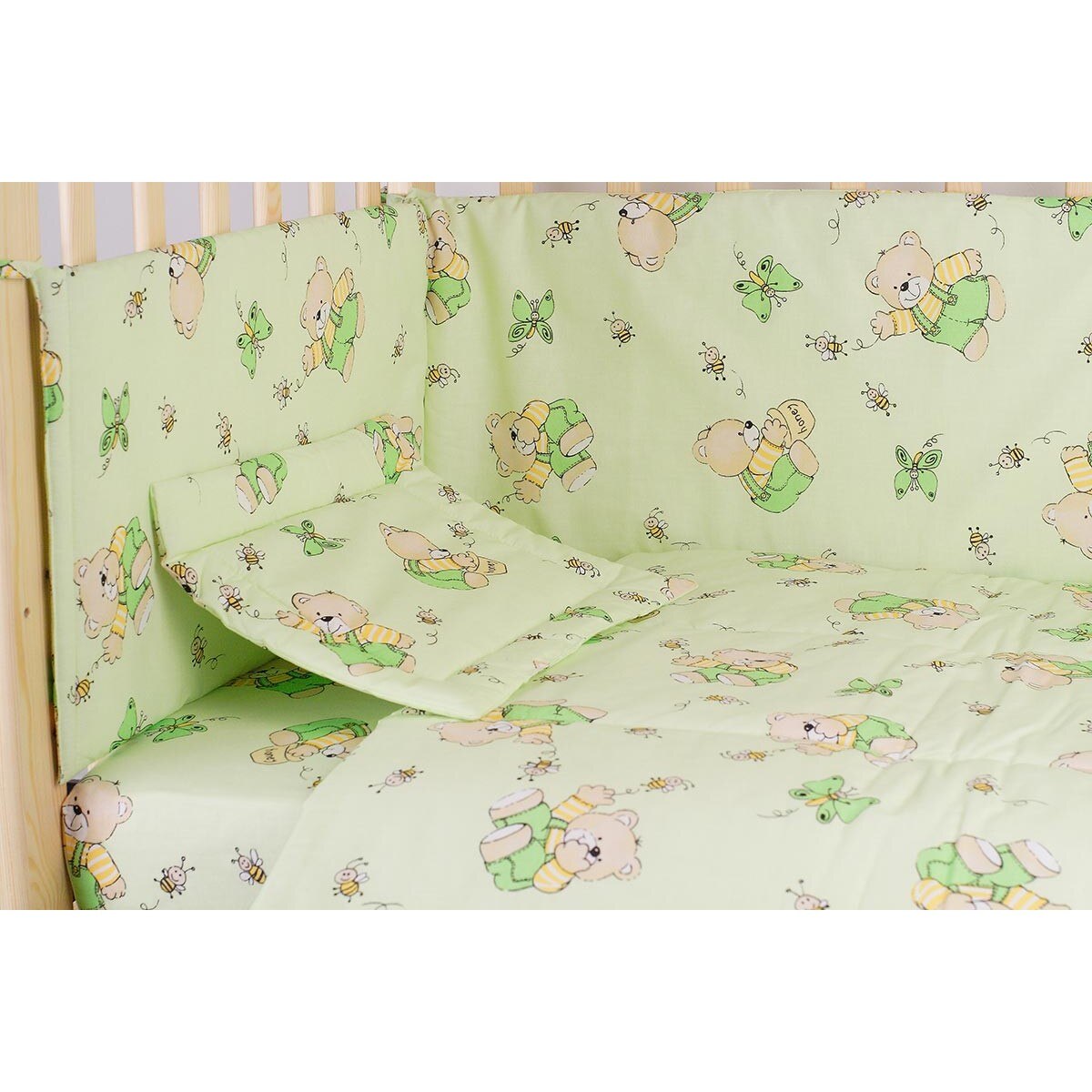 Lenjerie ursulet cu albinute verde,4 piese, 120 x 60