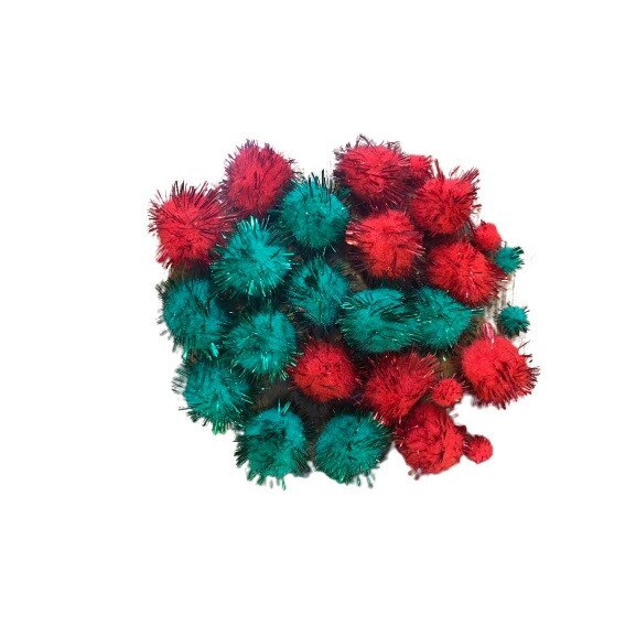 Set de pom-pom-uri pentru creatie, Verde/Rosu
