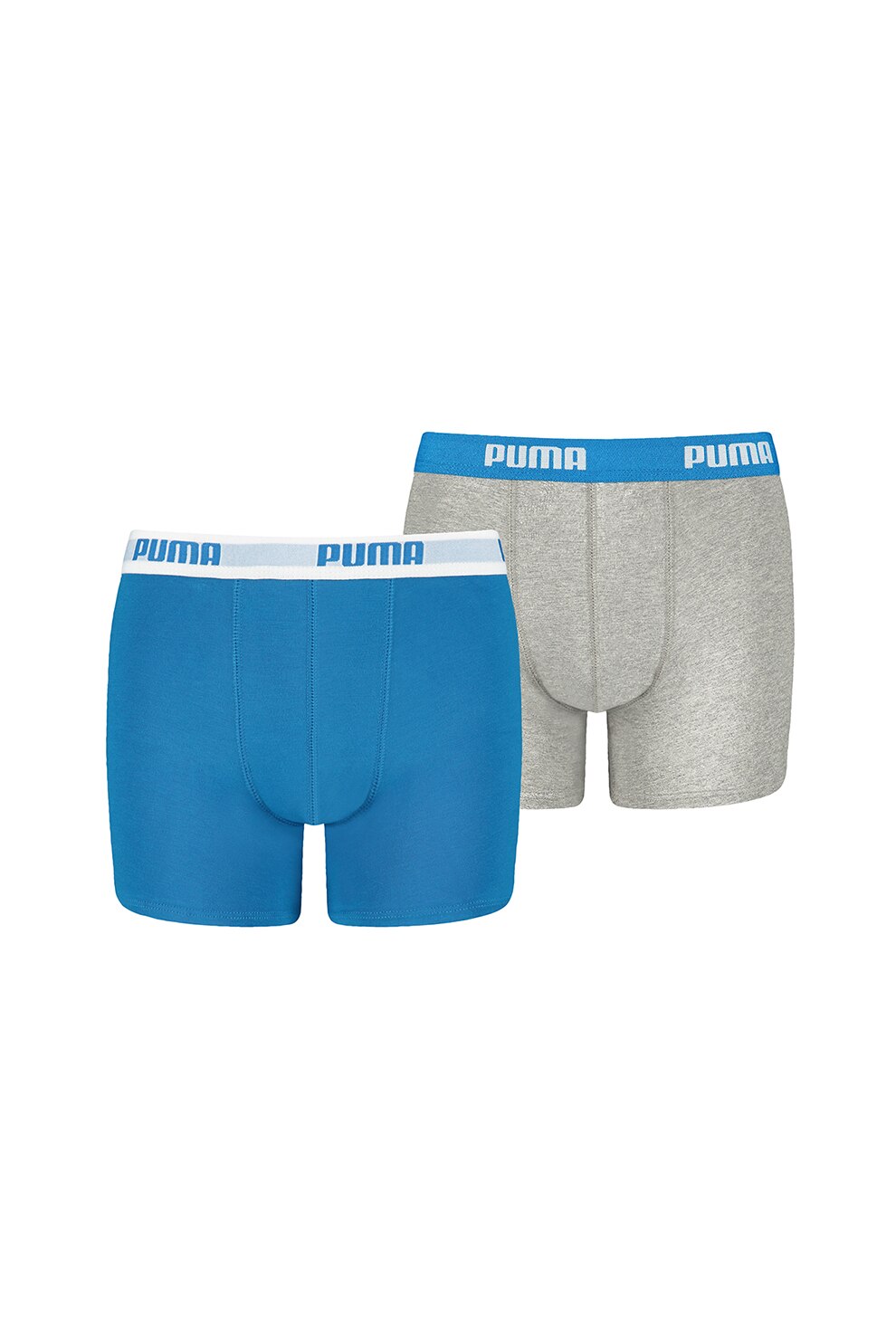 Puma, Set de boxeri cu banda logo in talie - 2 perechi 08, Albastru/Gri