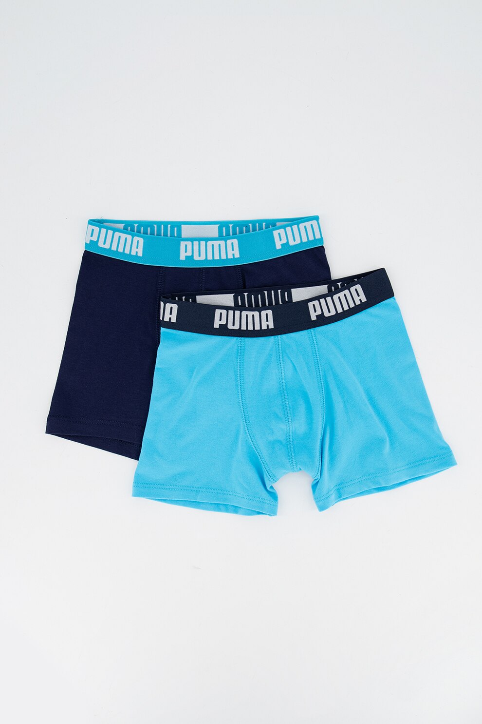 Puma, Set de boxeri 2 perechi, cu banda logo in talie, Bleumarin/Albastru aqua, Bleumarin/Albastru aqua
