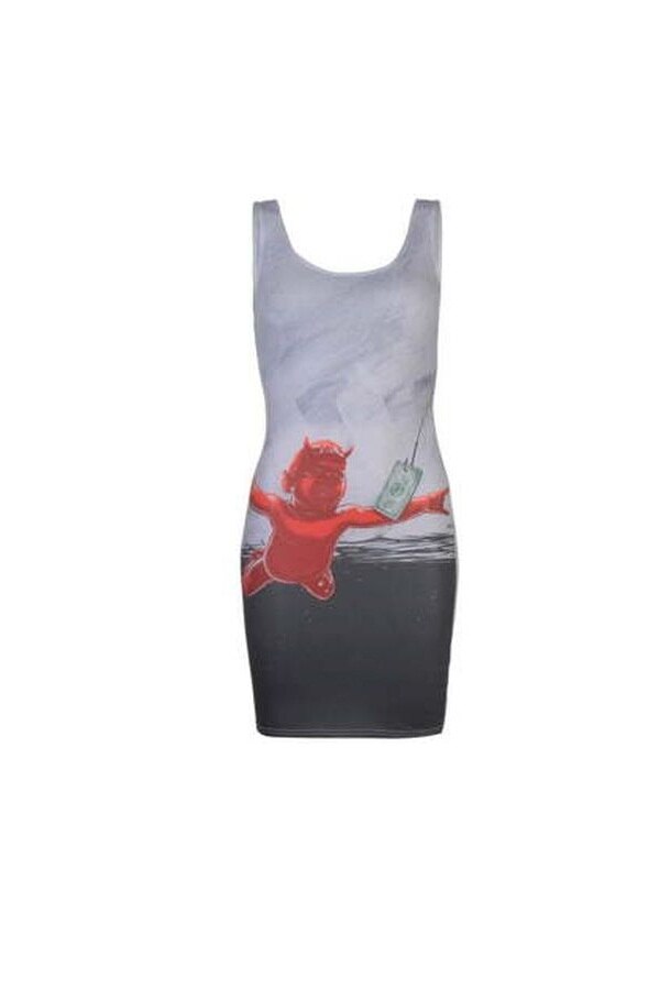 Rochie cu imprimeu, Jilted Generataion, Evil Mind, Gri, S EU