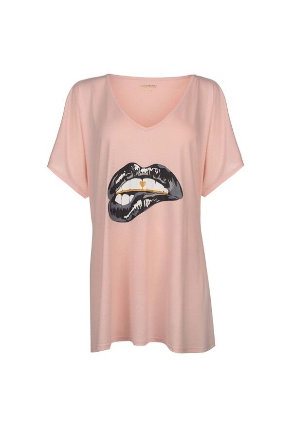 Tricou lung casual Golddigga Slogan Tropical, Negru / Alb, Roz pal, S