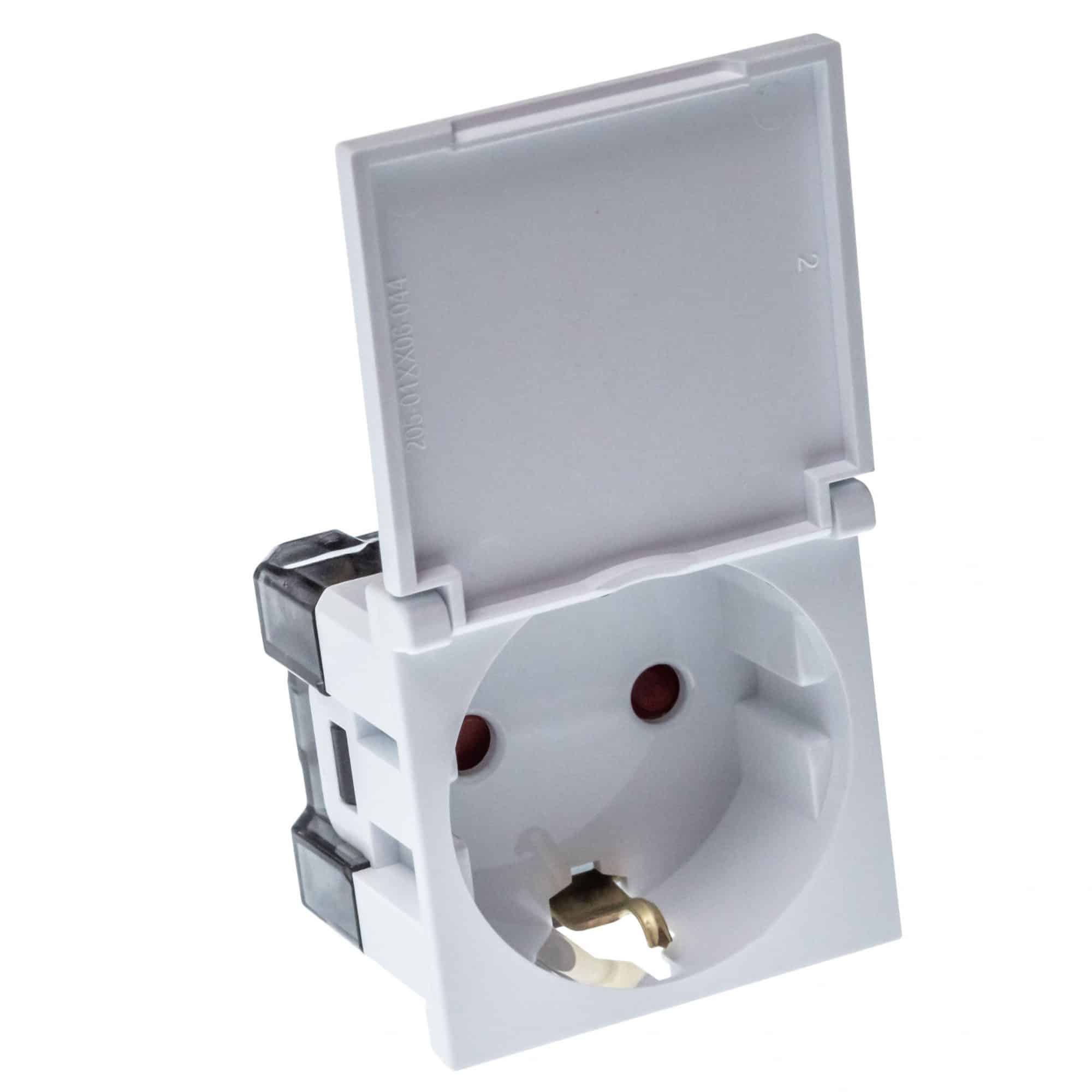 Priza protectie copii Mono Electric SERIA M, cu CP, capac, 2 module, 16A, alb