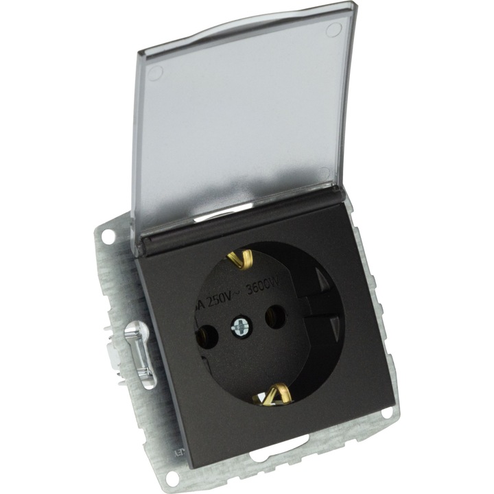 Mecanism Priza cu CP Mono Electric, capac, 16A, fume