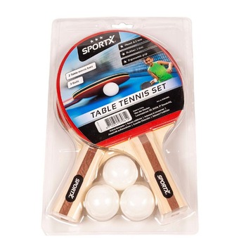 Set palete ping pong, 2 palete cu burete si 3 mingi - SportX Set palete ping pong, 2 palete cu burete si 3 mingi - SportX
