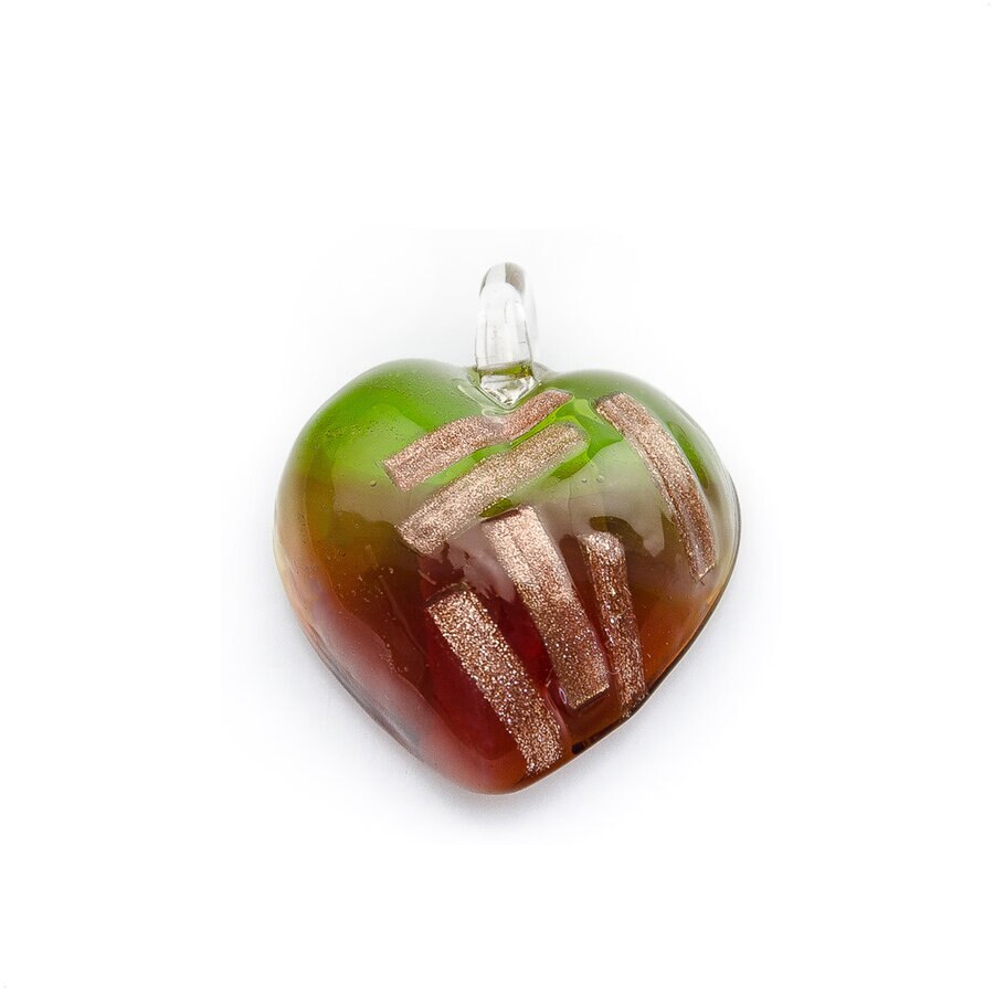 Pandantiv Inima din Sticla de Murano multicolora si foita de aur, dimensiune 2,5 cm x 3 cm, model 1