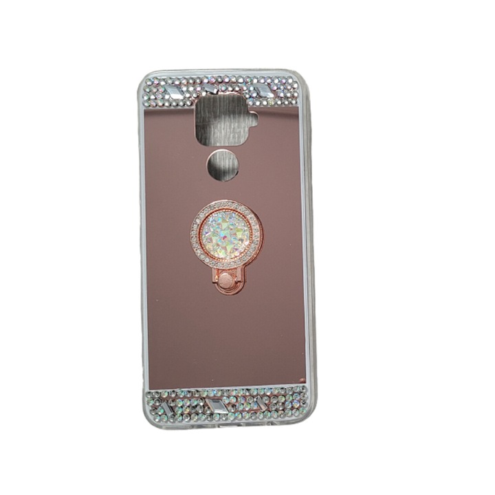 Huawei Mate 30 Lite Pink kompatibilis tükörtok, kavics gyűrűvel