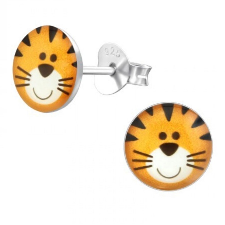 Обеци тигър, детски, сребро проба 925, многоцветни, включена кутия за бижута