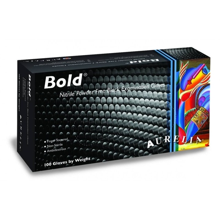 Set 100 bucati Manusi Aurelia Bold, Nitril, nepudrate, negre, marimea S