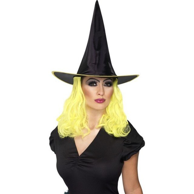 Palarie de vrajitoare, neagra, cu par galben