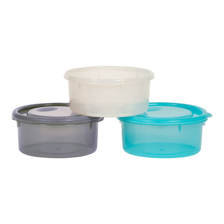 Set 3 castronele Bo Jungle cu capac, 750 ml, cu capac, Multicolor