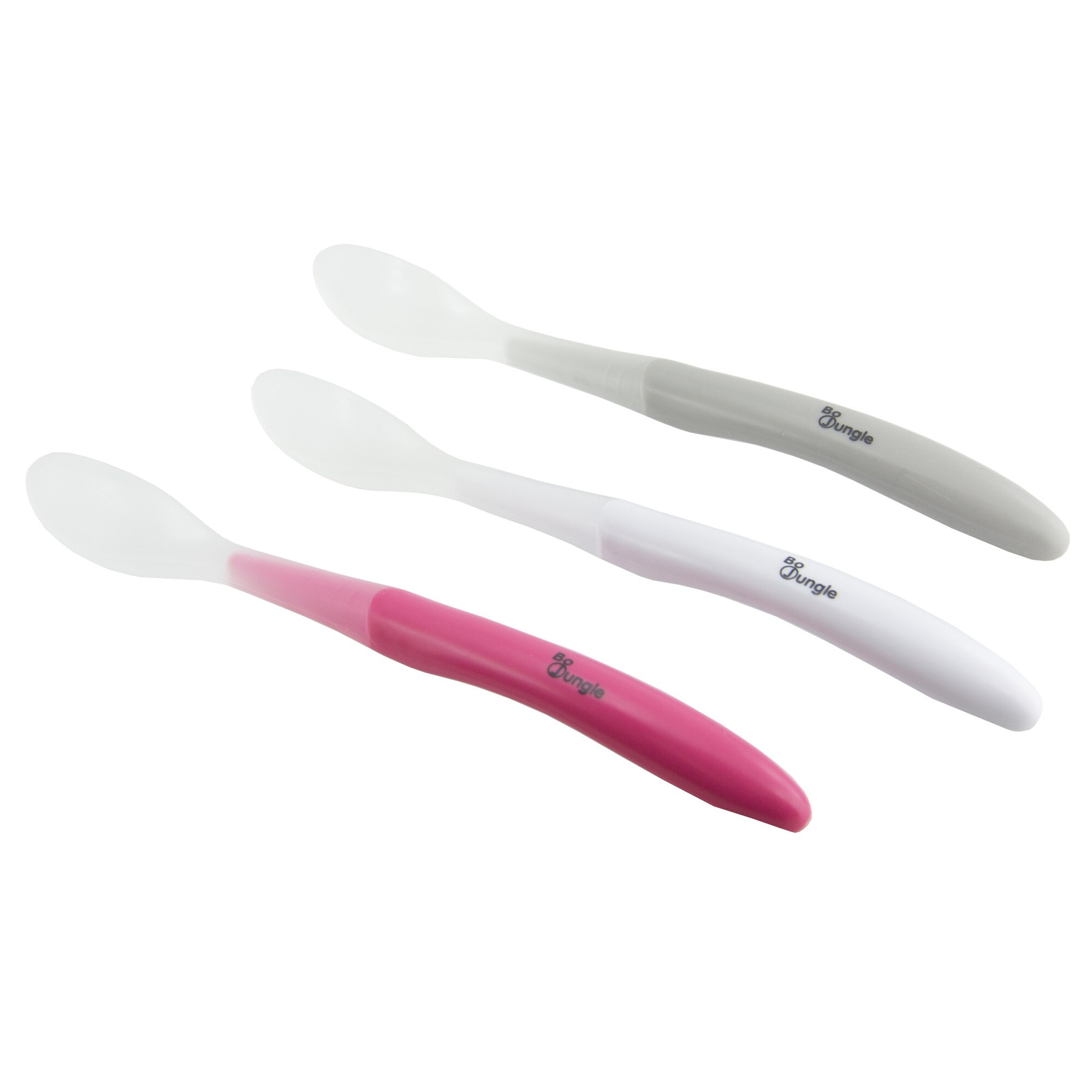 Set tacamuri copii BO Jungle, 3 lingurite moi din silicon, Roz