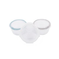 Set 3 mini caserole Bo Jungle din sticla cu capac, 360 ml, Bleu