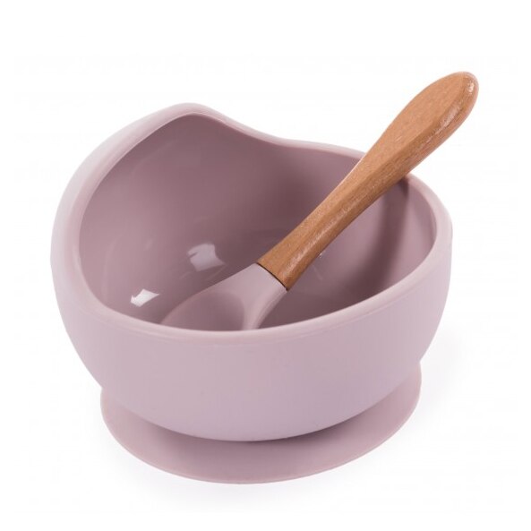 Castronel cu ventuza si lingurita BO Jungle, din silicon, Roz